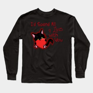 9 Lives Valentine's Day Cute Cat Heart Long Sleeve T-Shirt